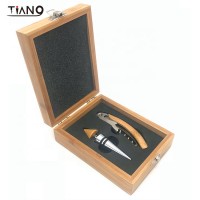 Wine Gift Tool Set of 2pcs wine accessories in Bamboo Box opener corkscrew stopper