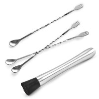 Muddler Bar Tools Essentials, SourceTon 10 Inch Stainless Steel Cocktail Muddler & 3 Pieces Mixing Spoons Ideal Bartend