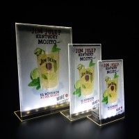 L shape LED light illuminated acrylic holder transparent menu holder